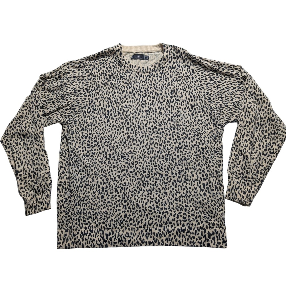 Volcom Leopard Print Crewneck Sweater Women Large L(10) Tan Black Animal Print